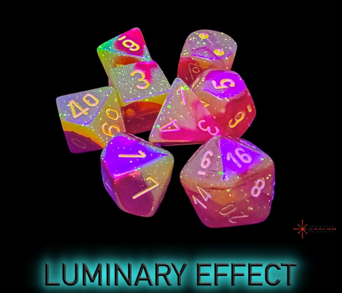 Chessex -  Lab Dice 7 Piece - Gemini Gellow-Red/yellow Polyhedral Luminary (With Bonus Die)