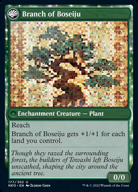 Boseiju Reaches Skyward // Branch of Boseiju (NEO-177) - Kamigawa: Neon Dynasty: (fandfc) [Uncommon]