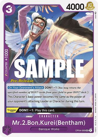 Mr.2.Bon.Kurei (Bentham) (OP04-069) - Kingdoms of Intrigue Pre-Release Cards  [Uncommon]