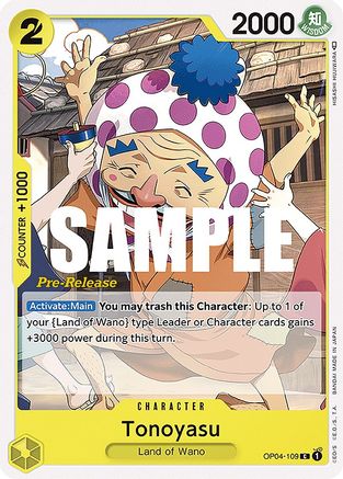 Tonoyasu (OP04-109) - Kingdoms of Intrigue Pre-Release Cards  [Common]