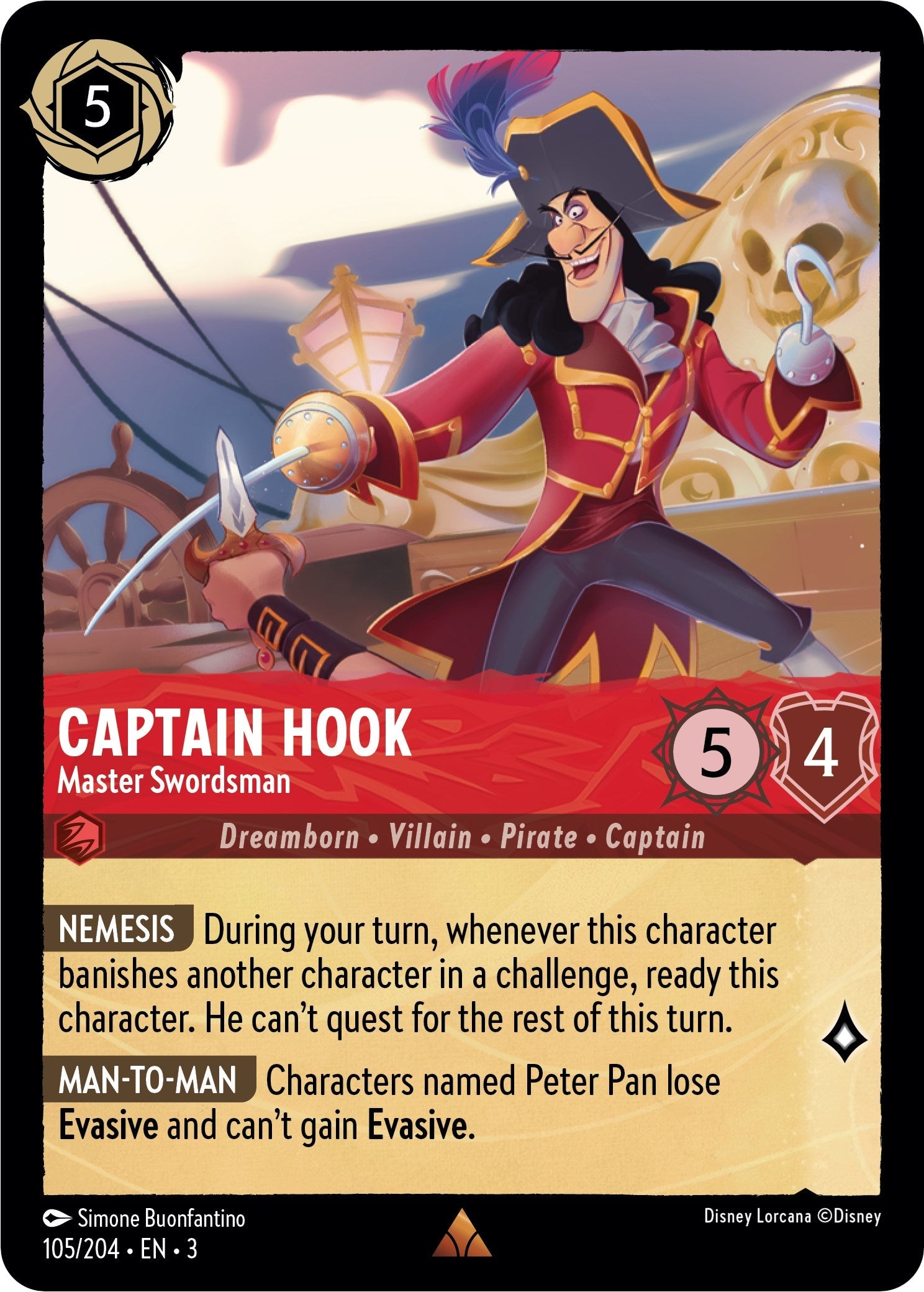 Captain Hook - Master Swordsman (105/204) - Into the Inklands  [Rare]