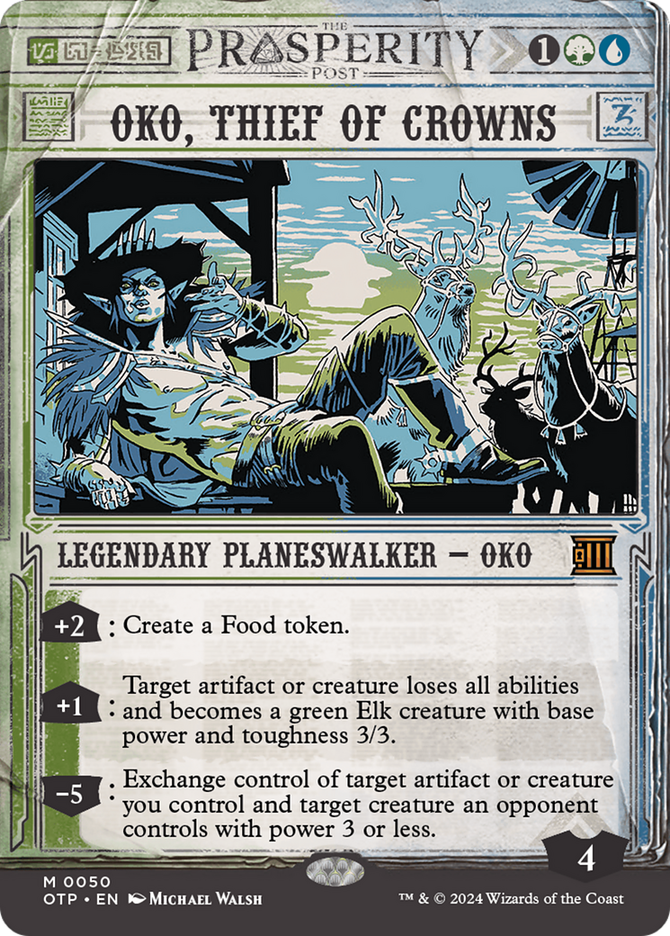 Oko, Thief of Crowns (OTP-050) - Breaking News: (Showcase) (Borderless) Foil [Mythic]