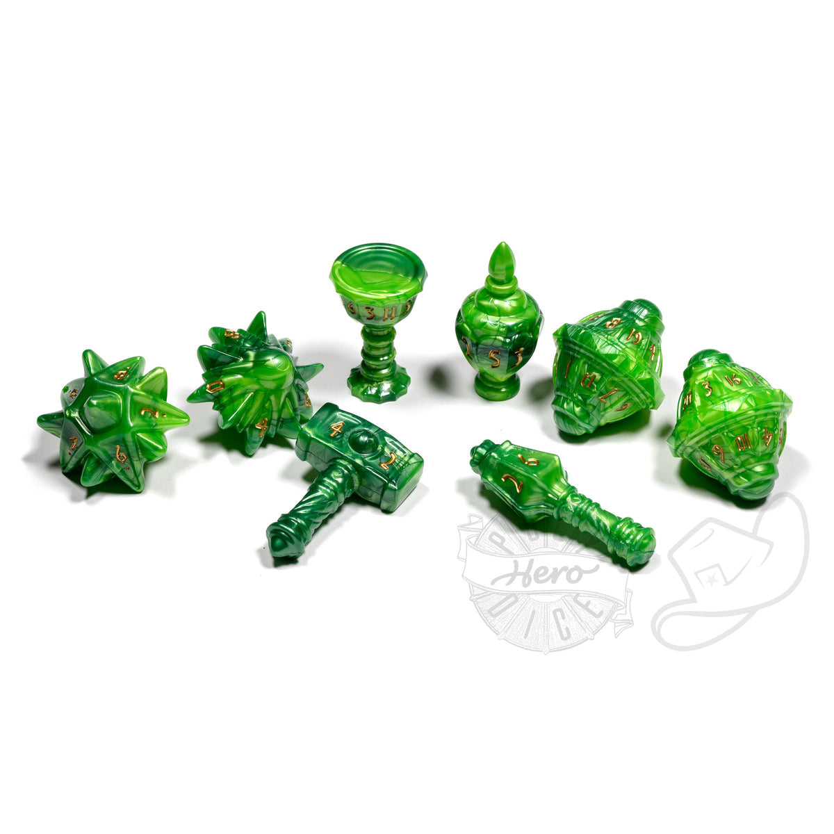 PolyHero Cleric 8 Dice Set - Verdant Viridian