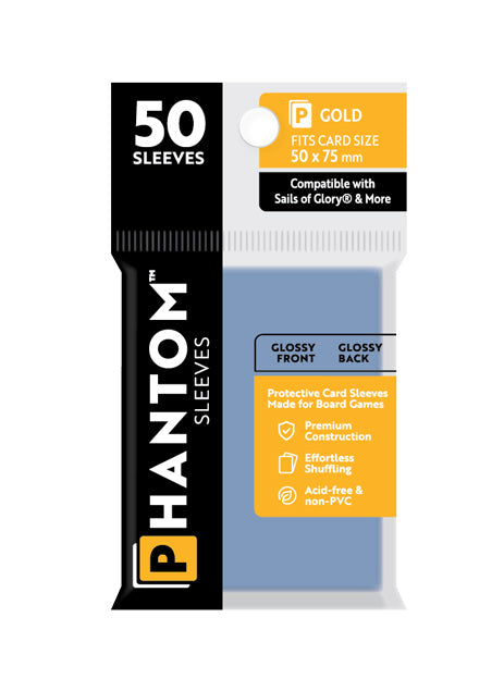 Phantom Card Sleeves - Gold - Compatible with "Sails of Glory" Size (50mm x 75mm) - Gloss (50ct)