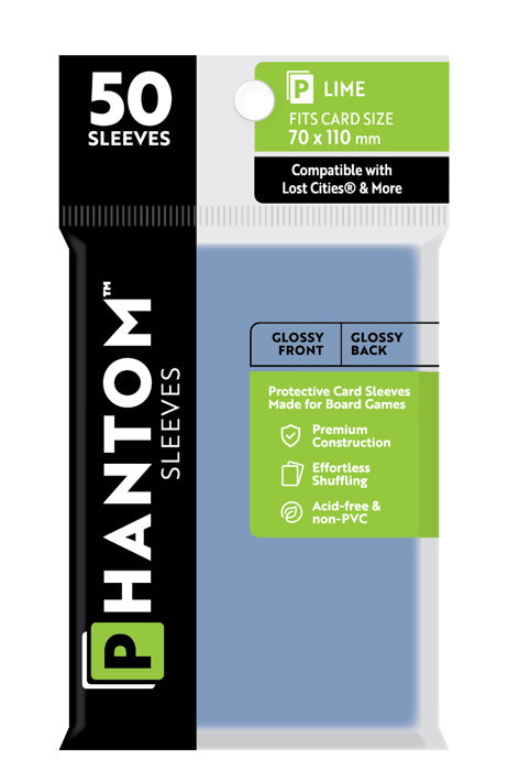 Phantom Card Sleeves - Lime - Compatible with "Lost Cities" Size (70mm x 110mm) - Gloss (50ct)