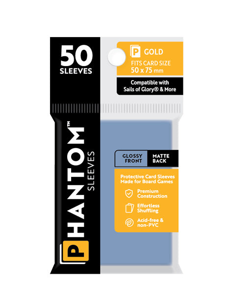 Phantom Card Sleeves - Gold - Compatible with "Sails of Glory" Size (50mm x 75mm) - Gloss/Matte (50ct)