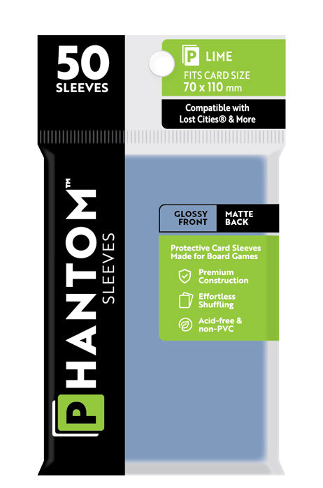 Phantom Card Sleeves - Lime - Compatible with "Lost Cities" Size (70mm x 110mm) - Gloss/Matte (50ct)