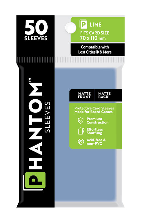 Phantom Card Sleeves - Lime - Compatible with "Lost Cities" Size (70mm x 110mm) - Matte/Matte (50ct)