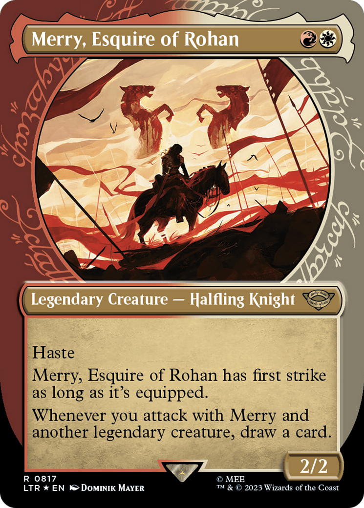 Merry, Esquire of Rohan (LTR-817) - The Lord of the Rings: Tales of Middle-earth: (Showcase) (Borderless) Surge Foil [Rare]