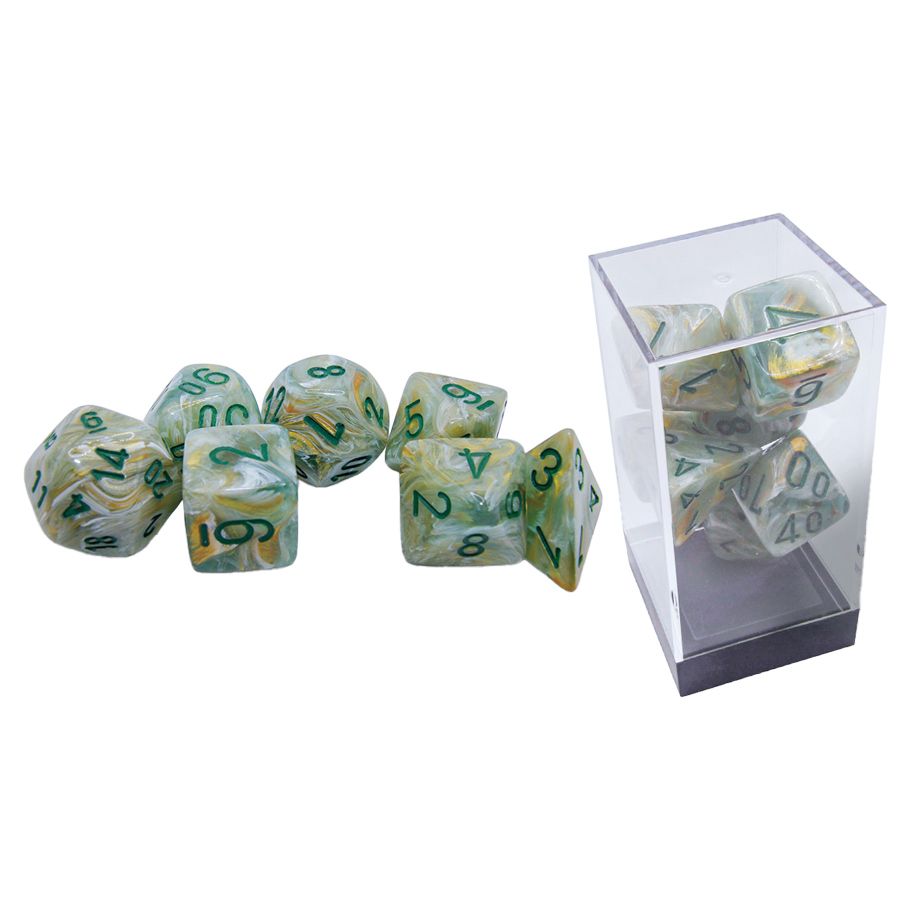 Chessex - 7-Set Mega Hedrals: Marble Green/Dark Green