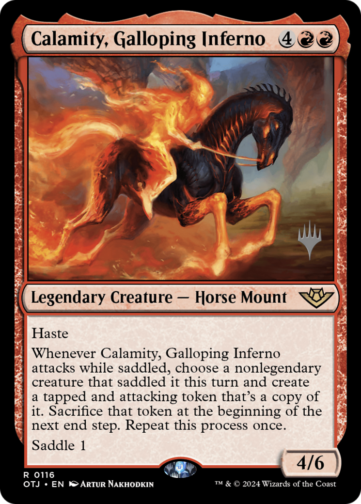 Calamity, Galloping Inferno (POTJ-116P) - Outlaws of Thunder Junction Promos [Rare]