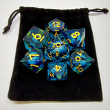 Liquid Core Dragon Eye Dice Kit - Blue in Black Suedecloth Pouch