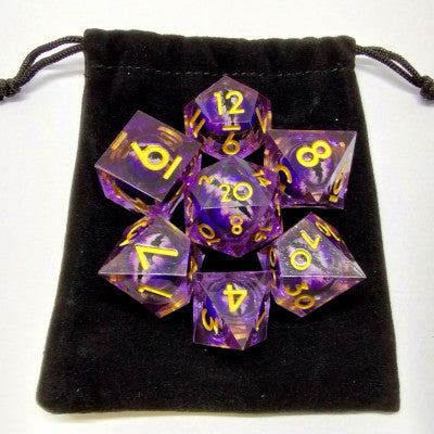 Liquid Core Dragon Eye Dice Kit - Purple in Black Suedecloth Pouch