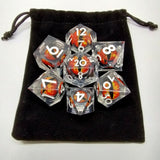 Liquid Core Dragon Eye Dice Kit - Translucent with Red Dragon Eye in Black Suedecloth Pouch