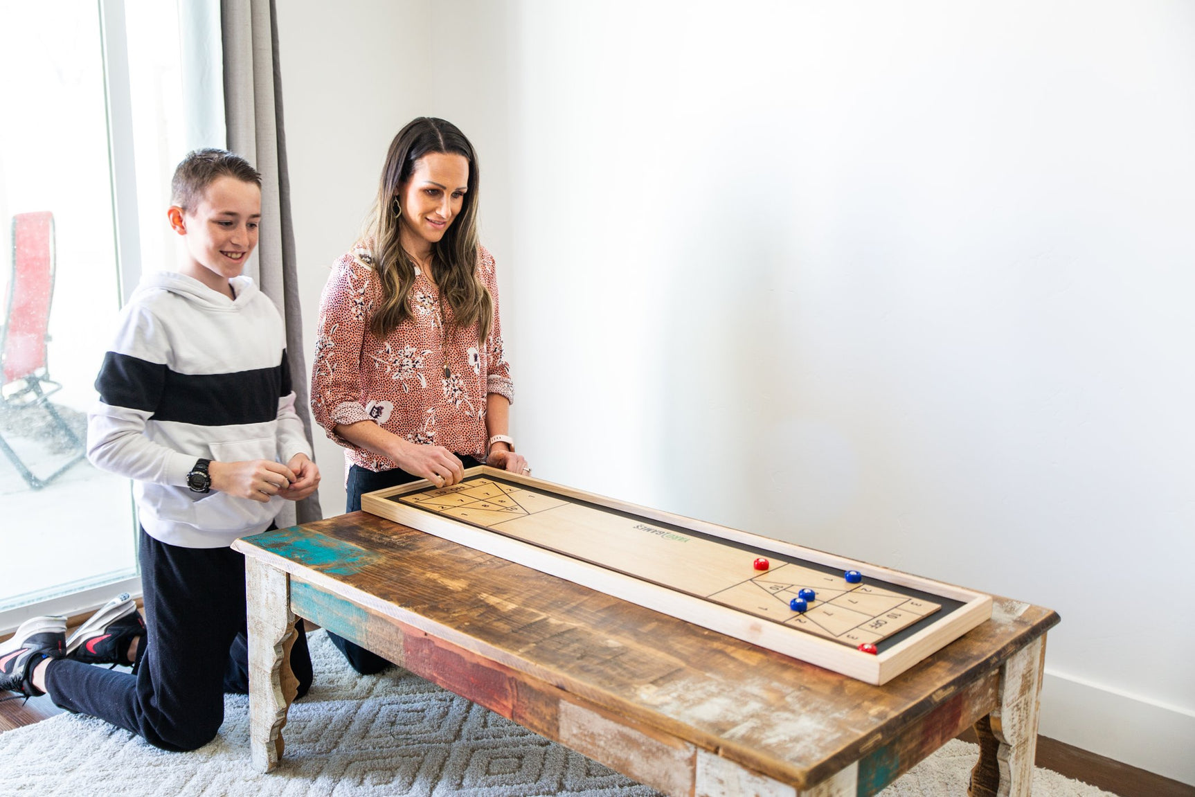 Curling and Shuffleboard (2 in 1 Table Top Game with 8 Rolling Discs)