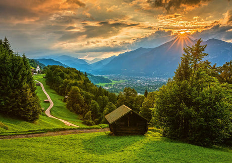 Puzzle - Schmidt Spiele - Sunset Over the Mountain Village of Wamberg (1500 Pieces)