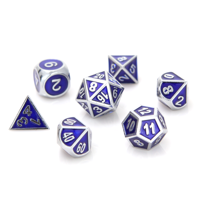 Metal Gemstone Dice Set - Silver Sapphire (7)