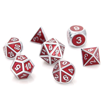 Metal Gemstone Dice Set - SIlver Ruby (7)