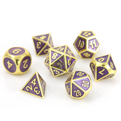 Metal Gemstone Dice Set - Gold Amethyst (7)