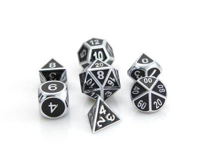 Metal Gothica Dice Set - Shiny Silver w/ Black (7)