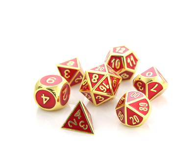 Metal Gemstone Dice Set - Gold Ruby (7)