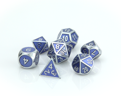 Metal Gemstone Dice Set - Silver Tanzanite (7)