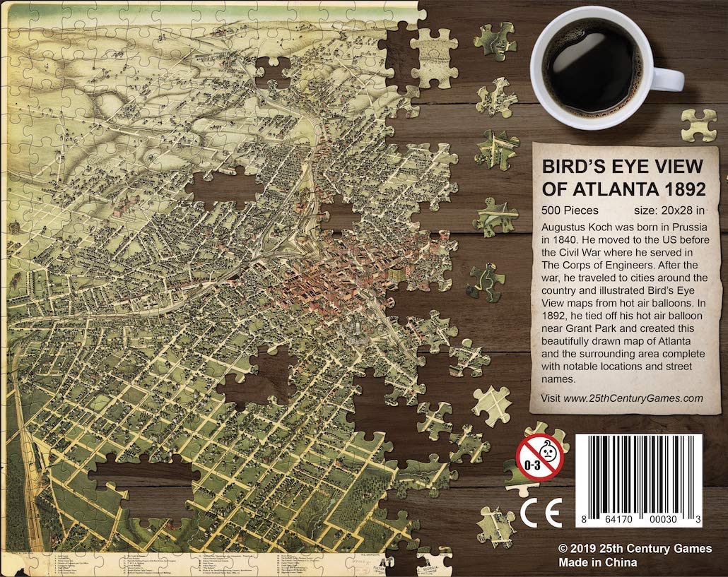 1892 Bird's Eye View Map of Atlanta Puzzle (500 Pieces)