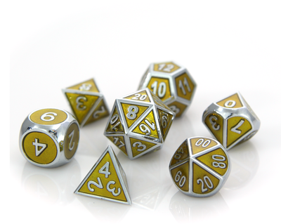 Metal Gemstone Dice Set - Silver Topaz (7)