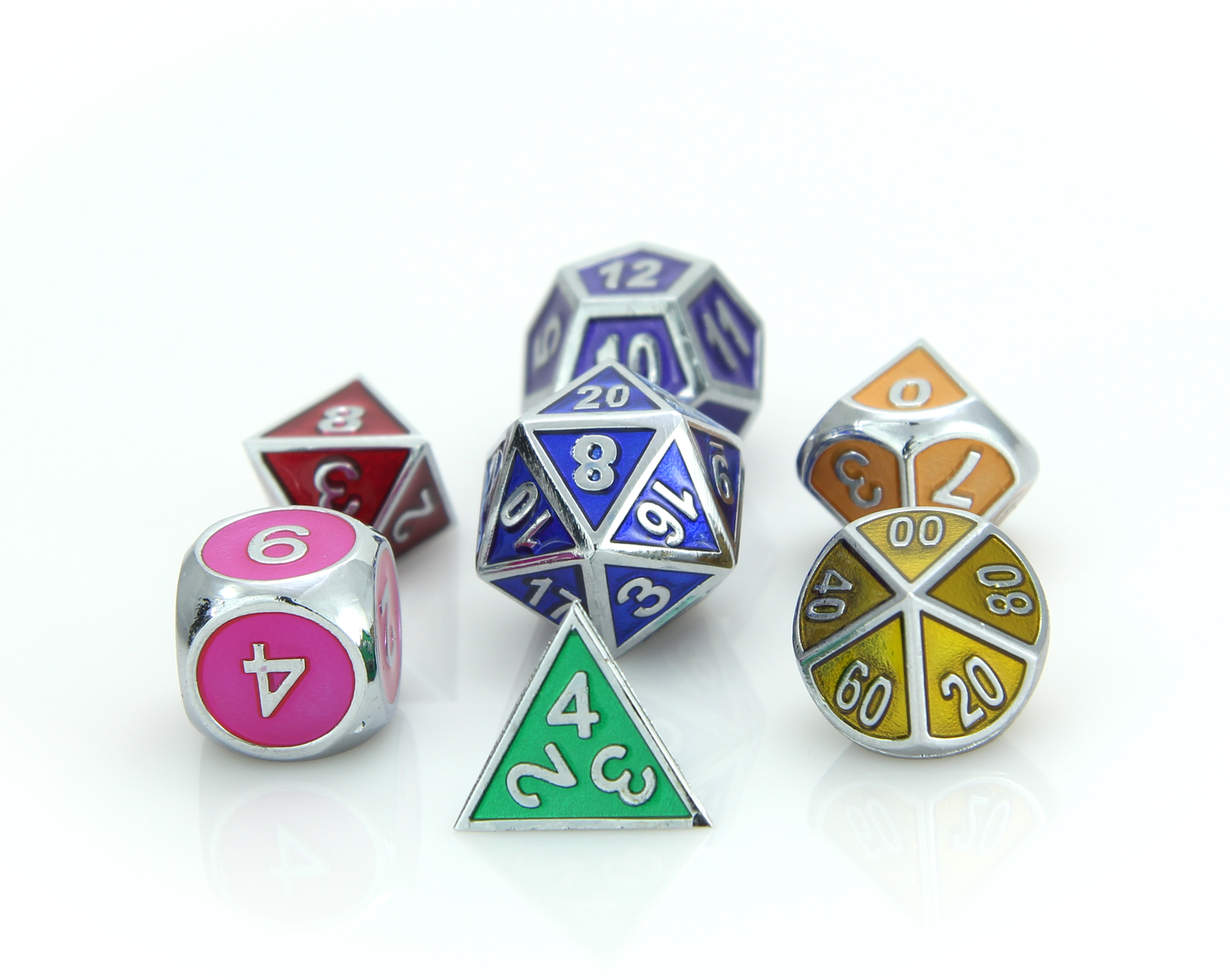 Metal Gemstone Dice Set - SIlver Rainbow (7)