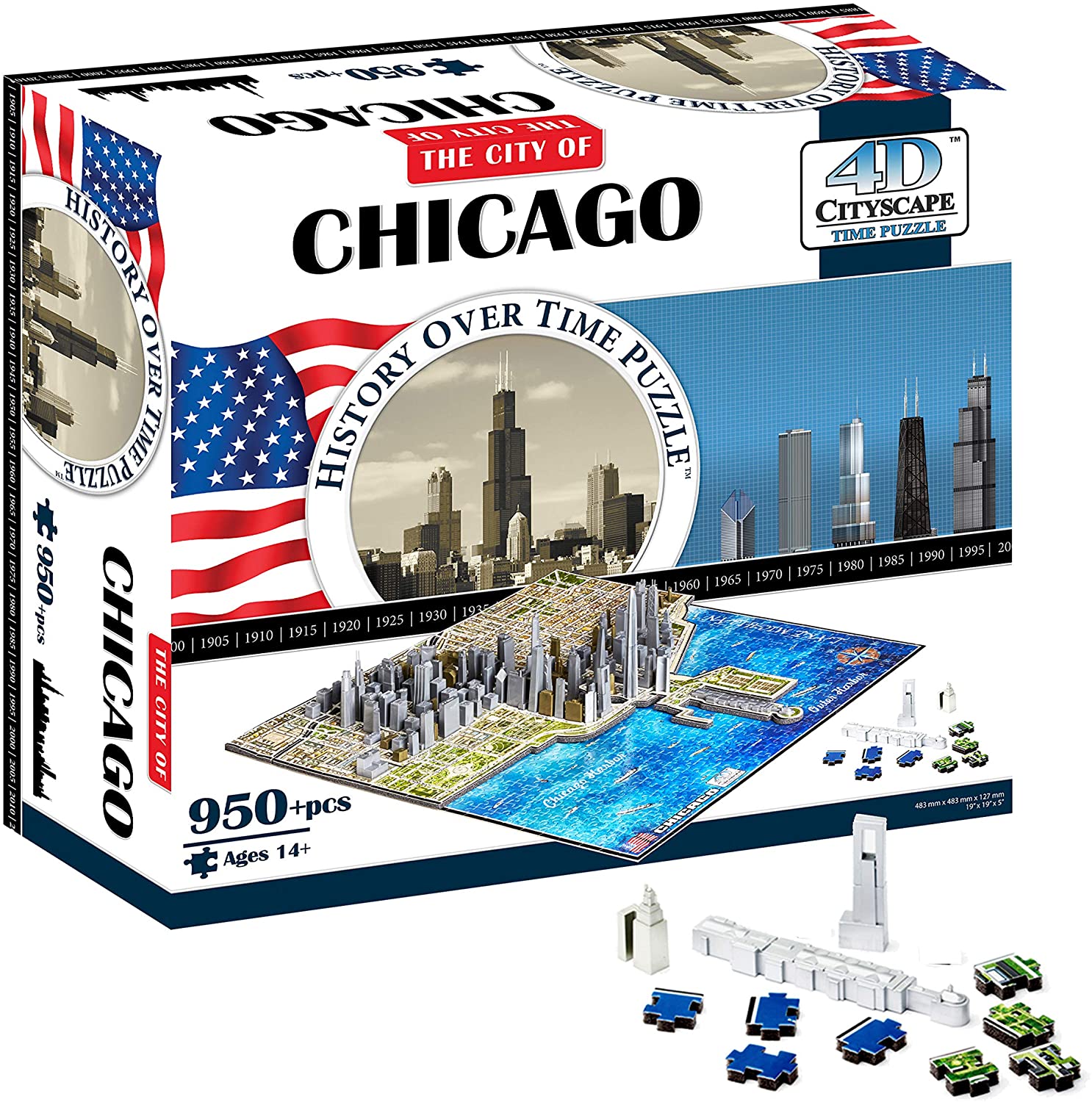 Puzzle - 4D Cityscape - History Over Time Puzzle: Chicago (953 Pieces)