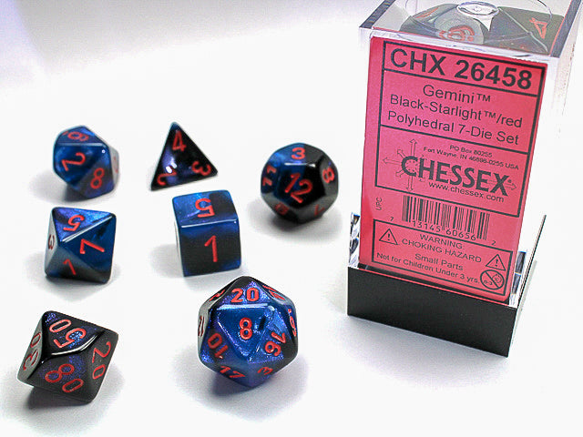 Chessex - 7-Dice Set - Gemini - Black-Starlight/Red