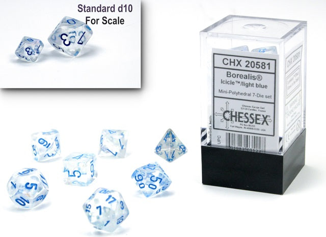 Chessex - 7-Dice Set - Mini Borealis - Icicle / Light Blue Luminary